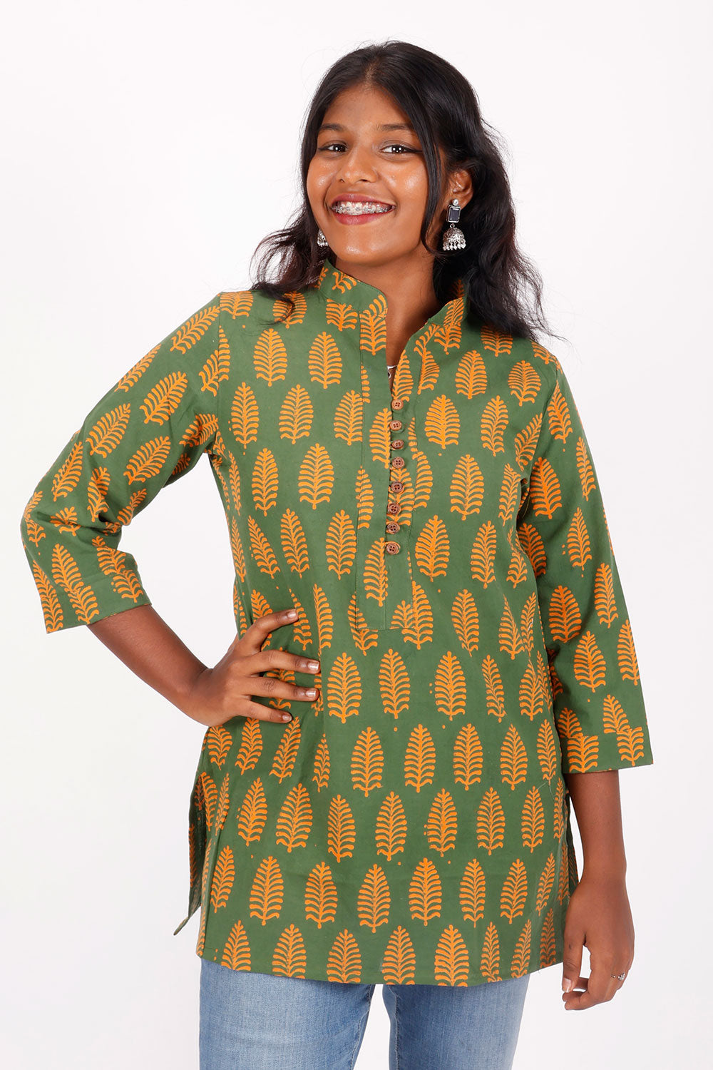 Green Gamthi Print Cotton Short Top