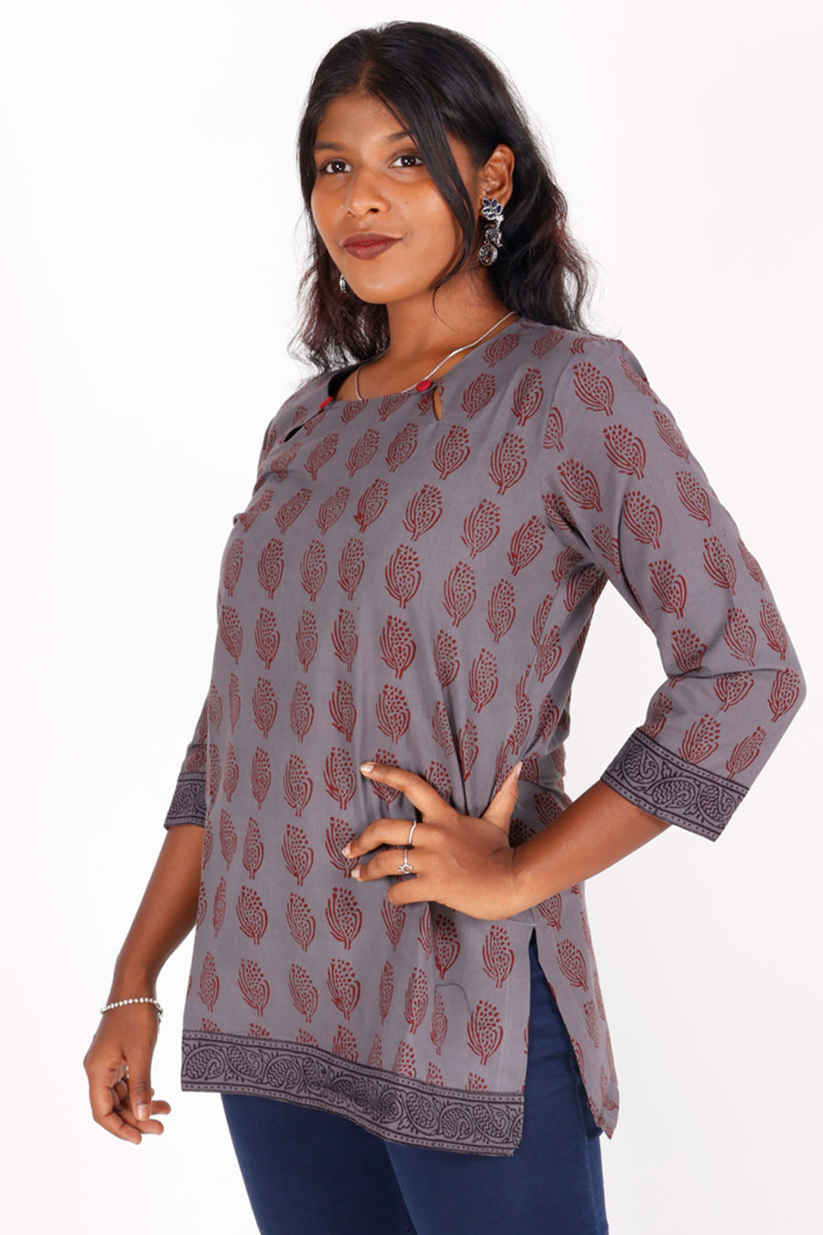 Grey Bagh Printed Cotton Kurti