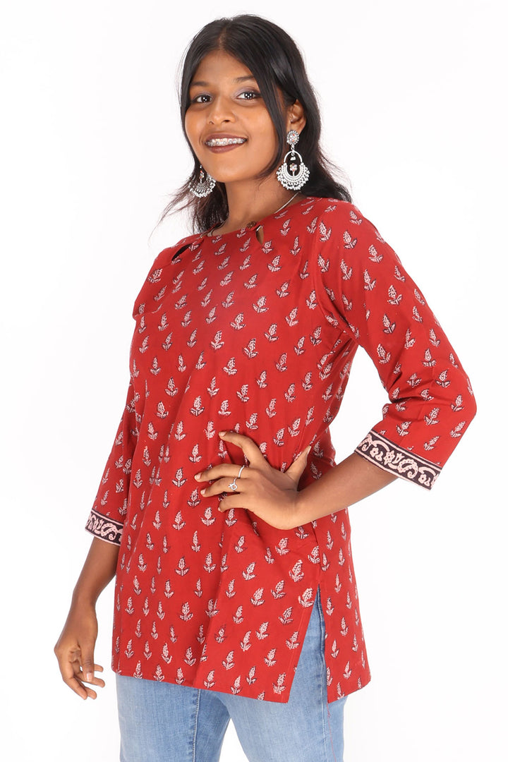 Red Bagh Printed Cotton Kurti