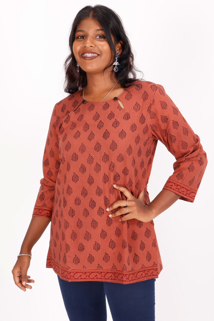 Brown Bagh Printed Cotton Kurti 