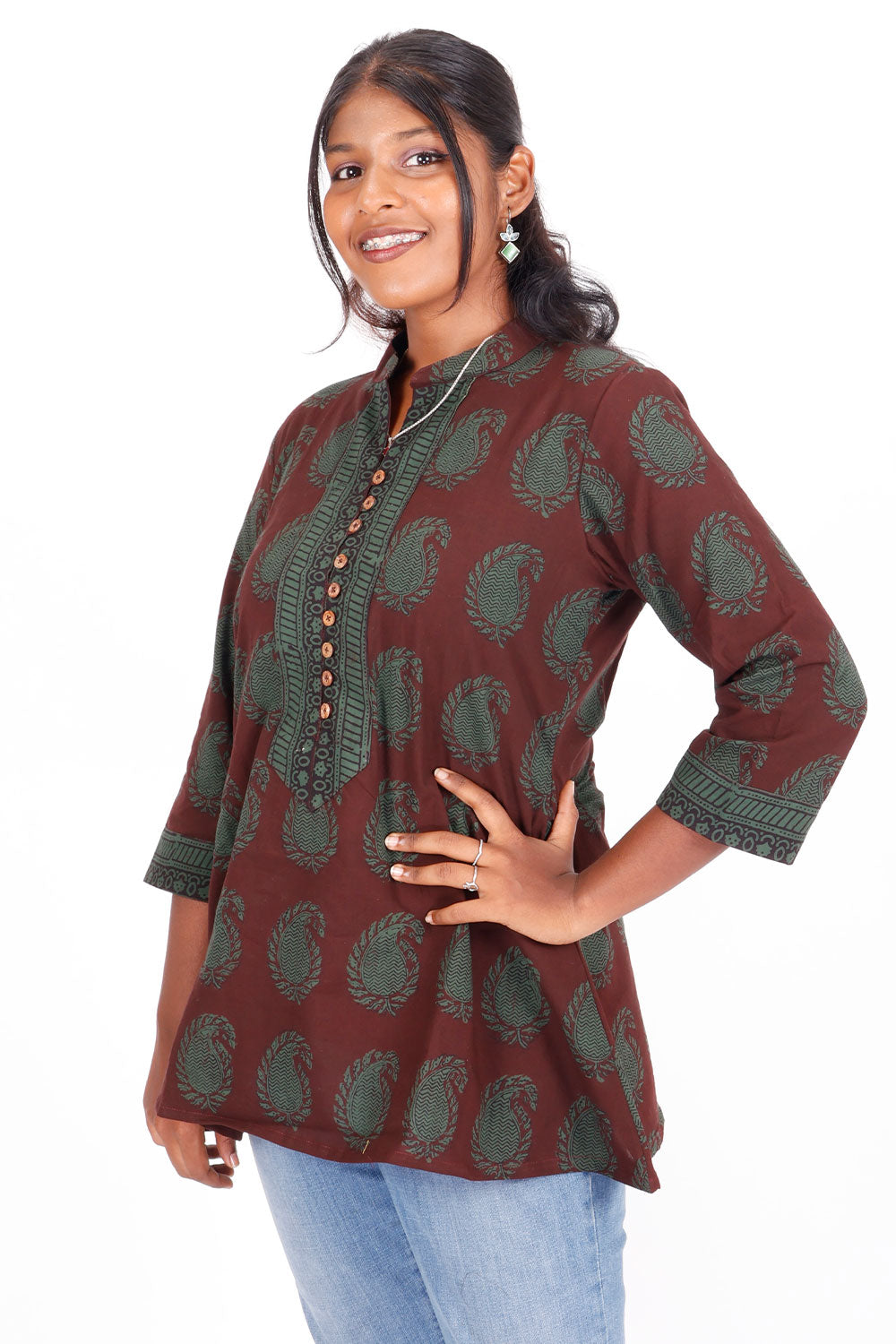 Brown Bagh Printed Cotton Kurti 