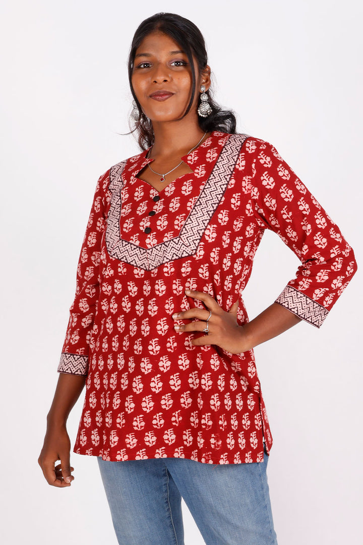 Red Bagh Printed Cotton Kurti