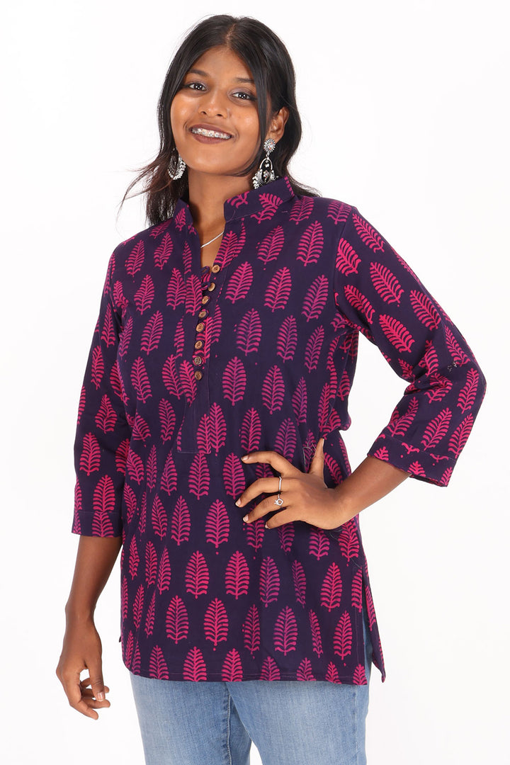 Purple Gamthi Print Cotton Kurti