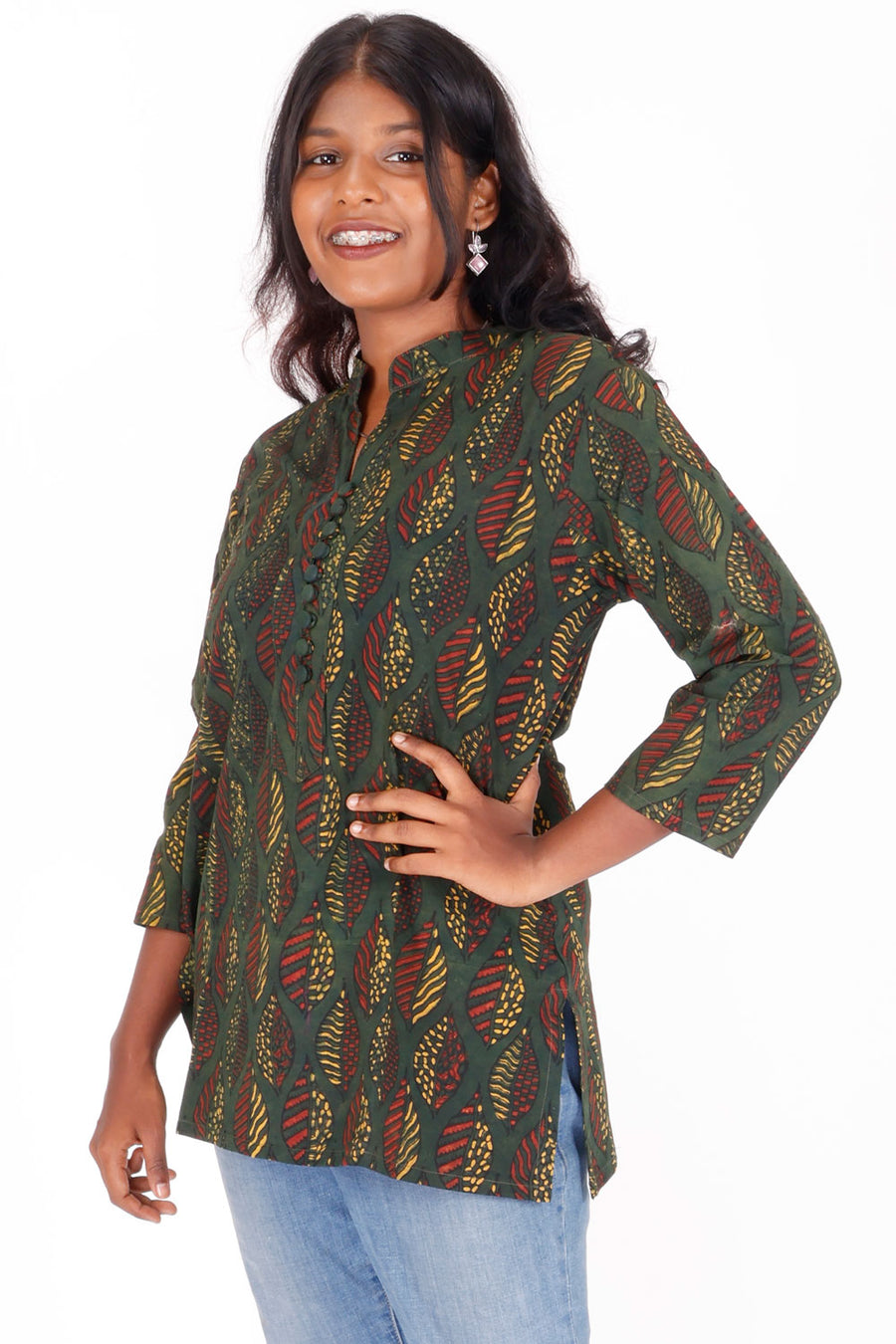 Green Ajrakh Printed Cotton Kurti