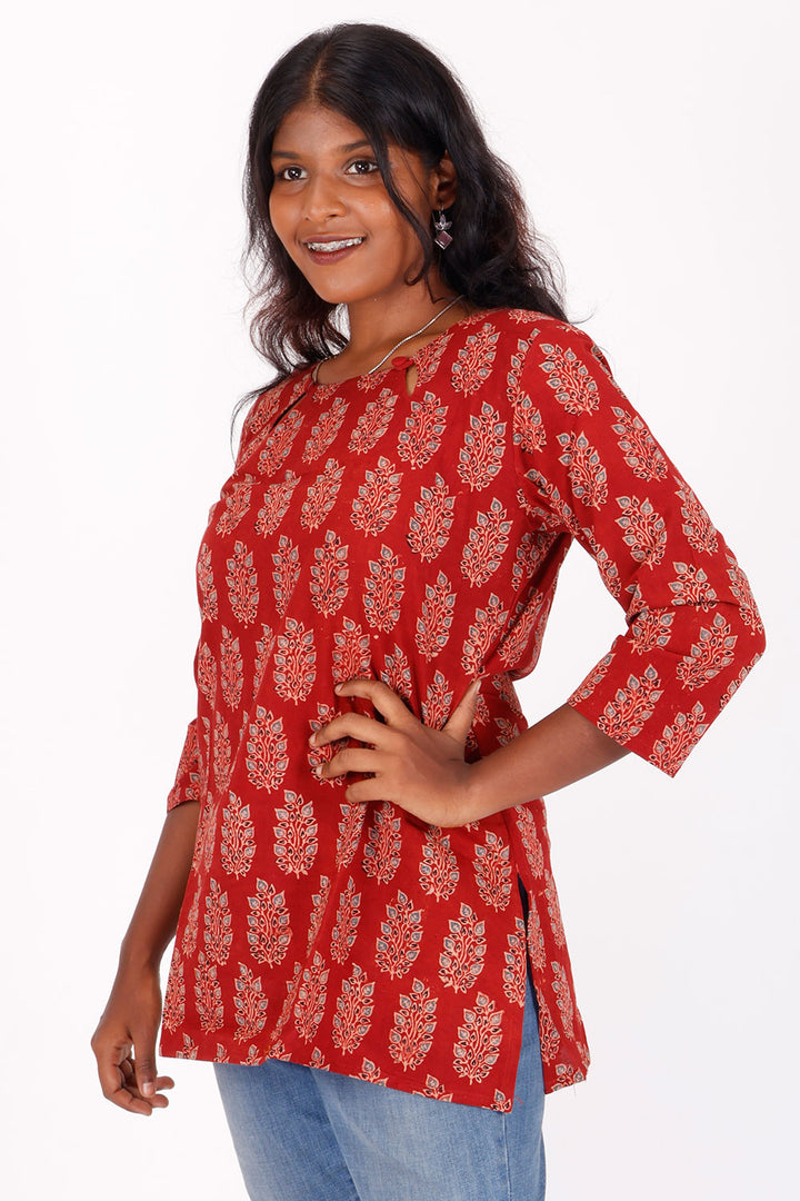 Red Ajrakh Printed Cotton Kurti