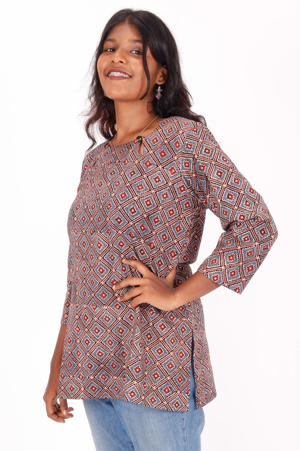 Blue Ajrakh Printed Cotton Kurti