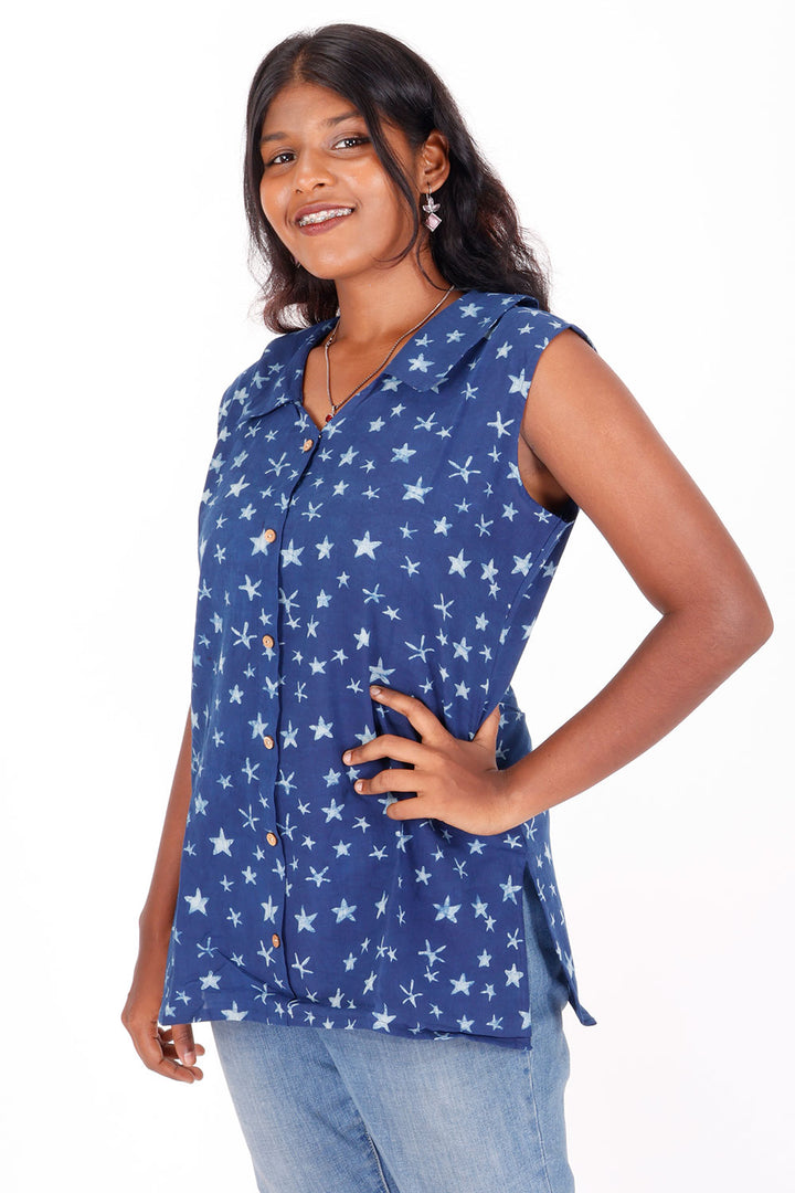 Indigo Hand Block Printed Cotton Kurti