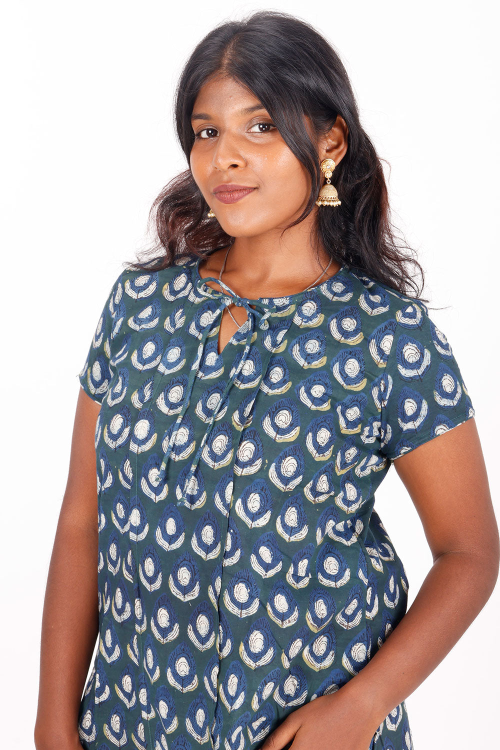 Blue Jahota Hand Block Cotton Kurti