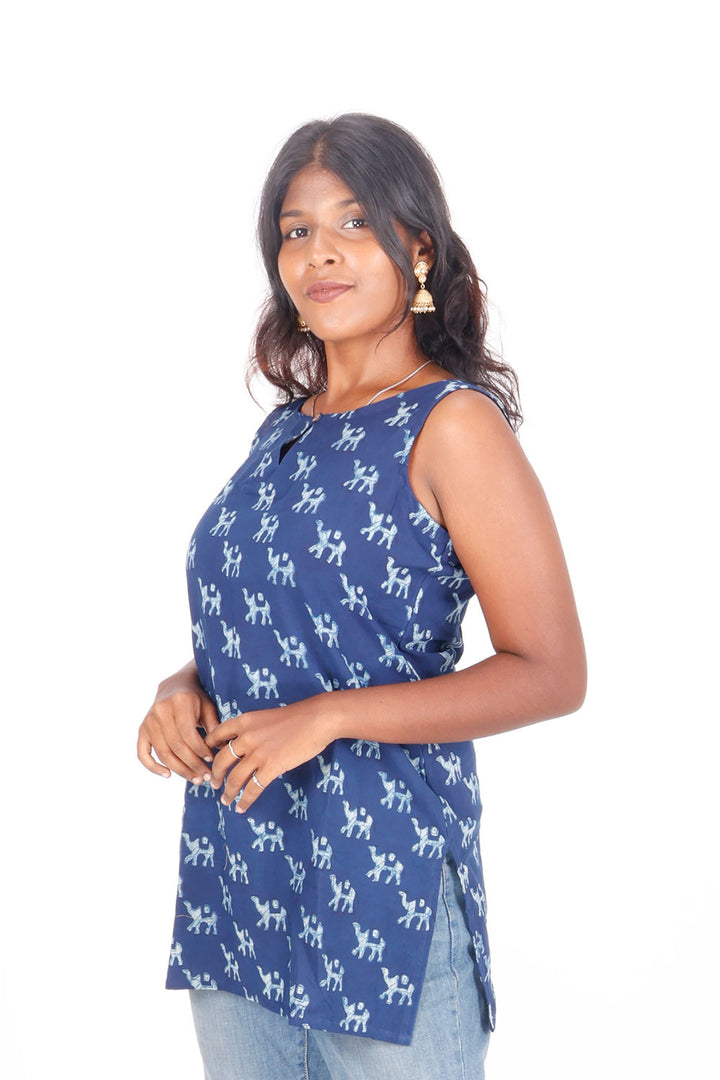 Indigo Hand Block Printed Cotton Kurti