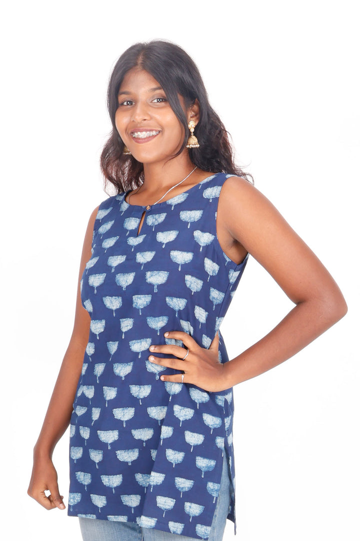 Indigo Hand Block Printed Cotton Kurti