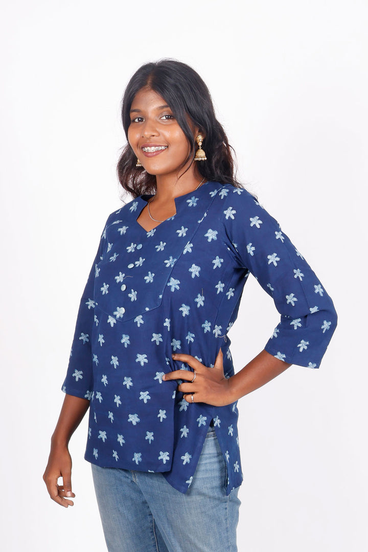 Indigo Hand Block Printed Cotton Kurti