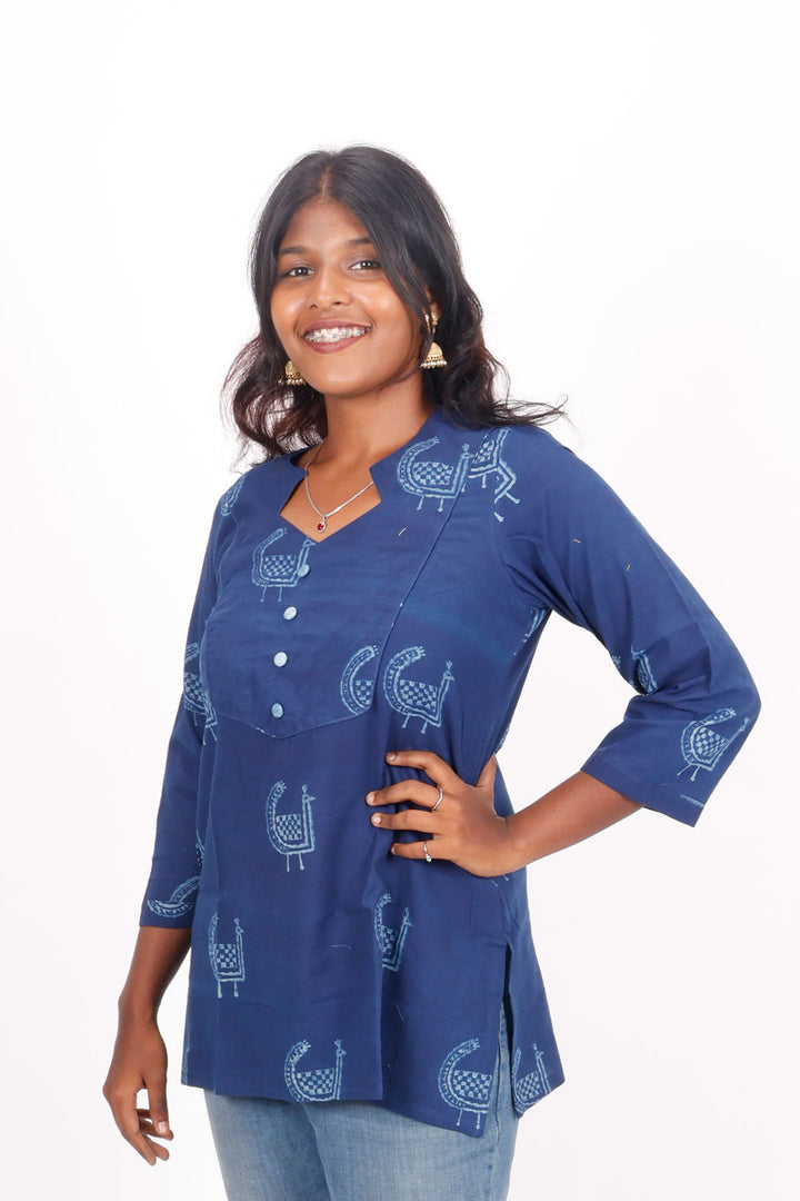 Indigo Hand Block Printed Cotton Kurti