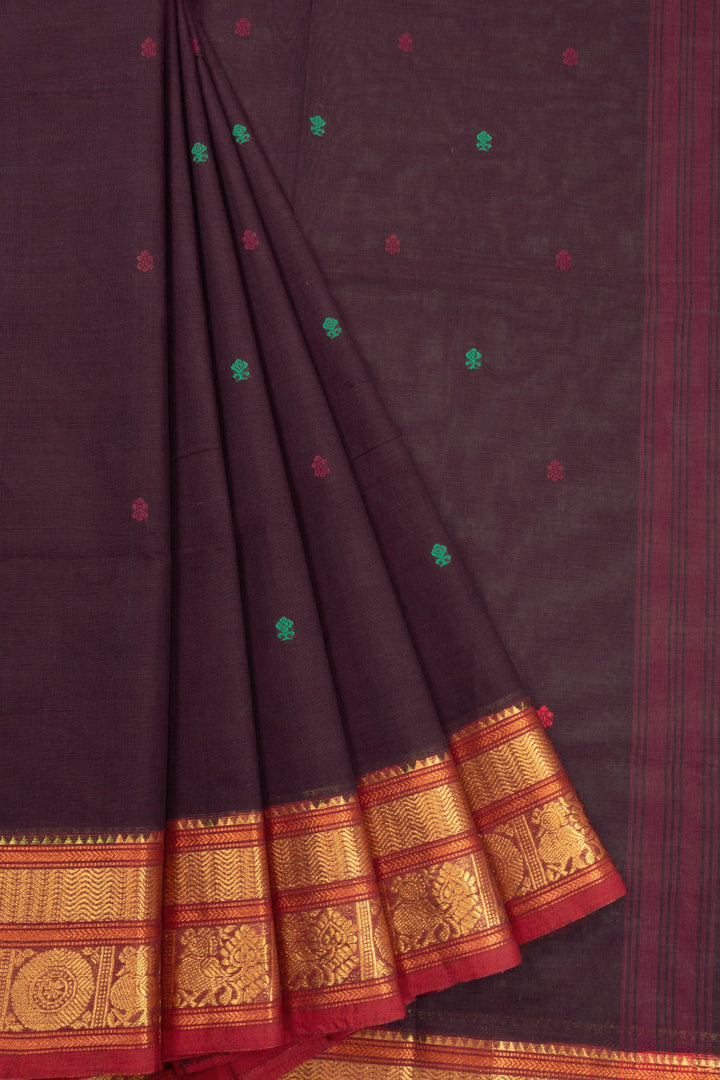 Brown Handloom Kanchi Cotton Saree