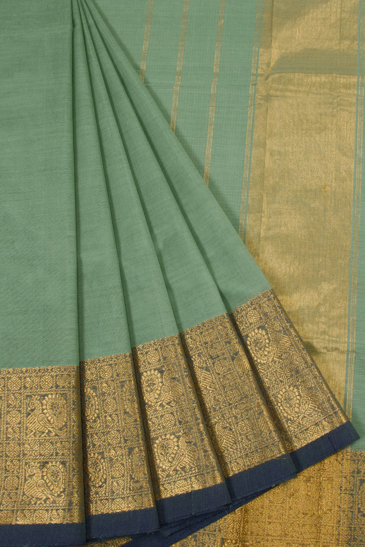 Seige Blue Handwoven Kanchi Cotton Saree 10063457