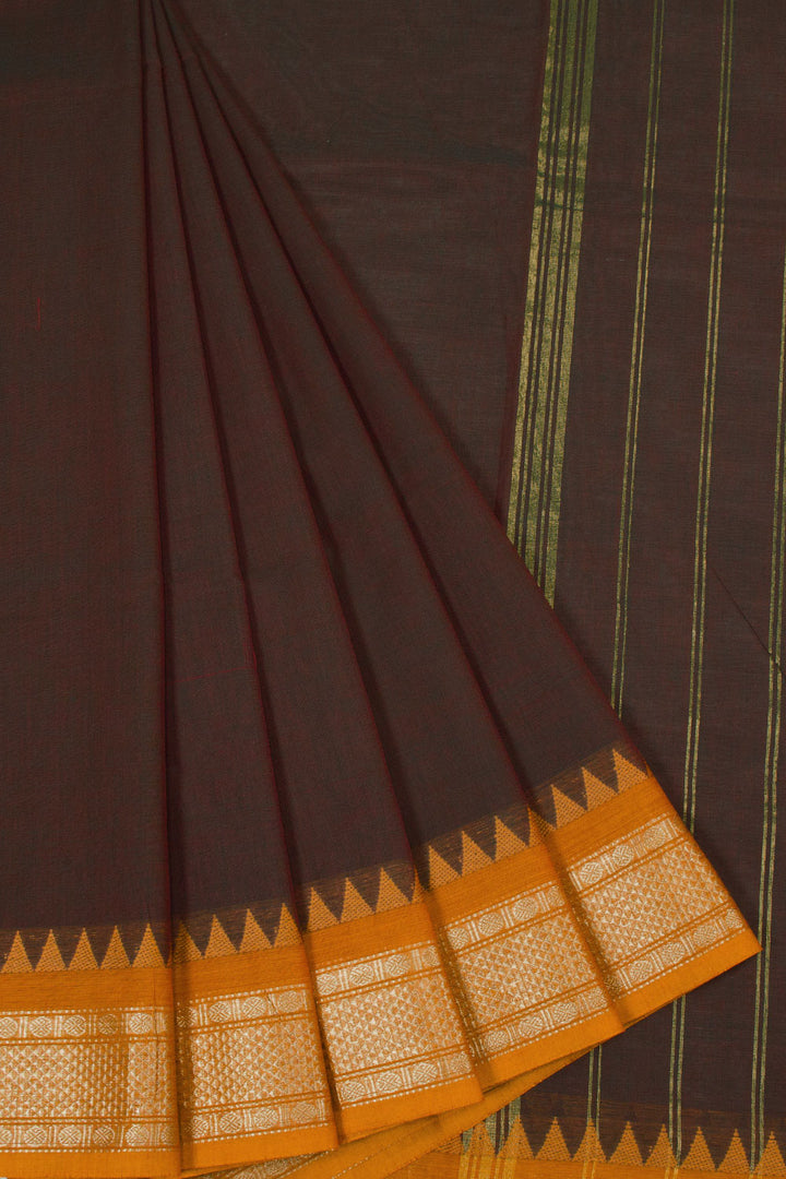 Snuff Brown Handwoven Kanchi Cotton Saree 10063463