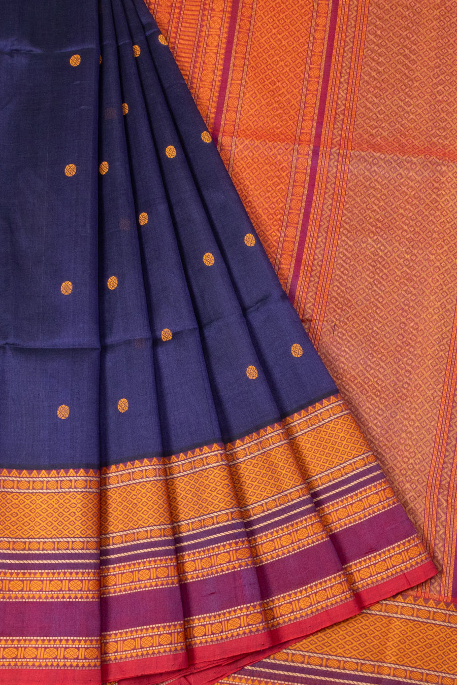 Royal Blue  Handloom Kanchi Silk Cotton Saree - Avishya