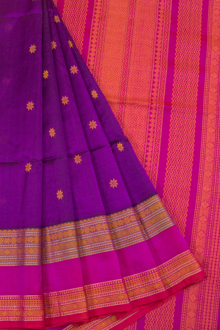 Purple Handloom Kanchi Silk Cotton Saree - Avishya