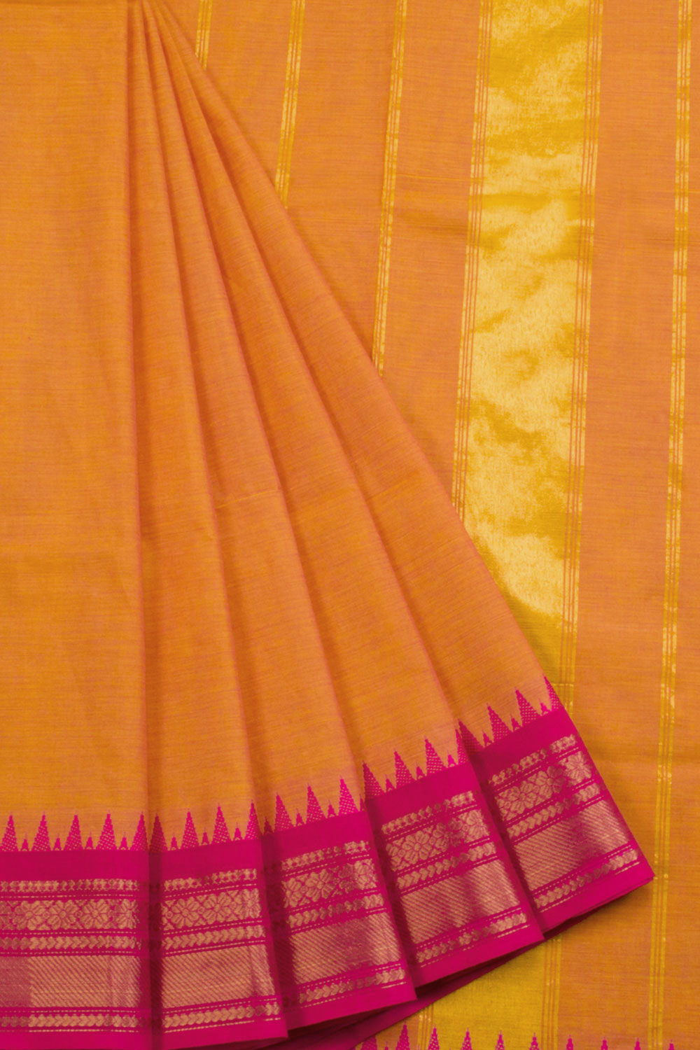 Orange Handwoven Kanchi Cotton Saree 10069278