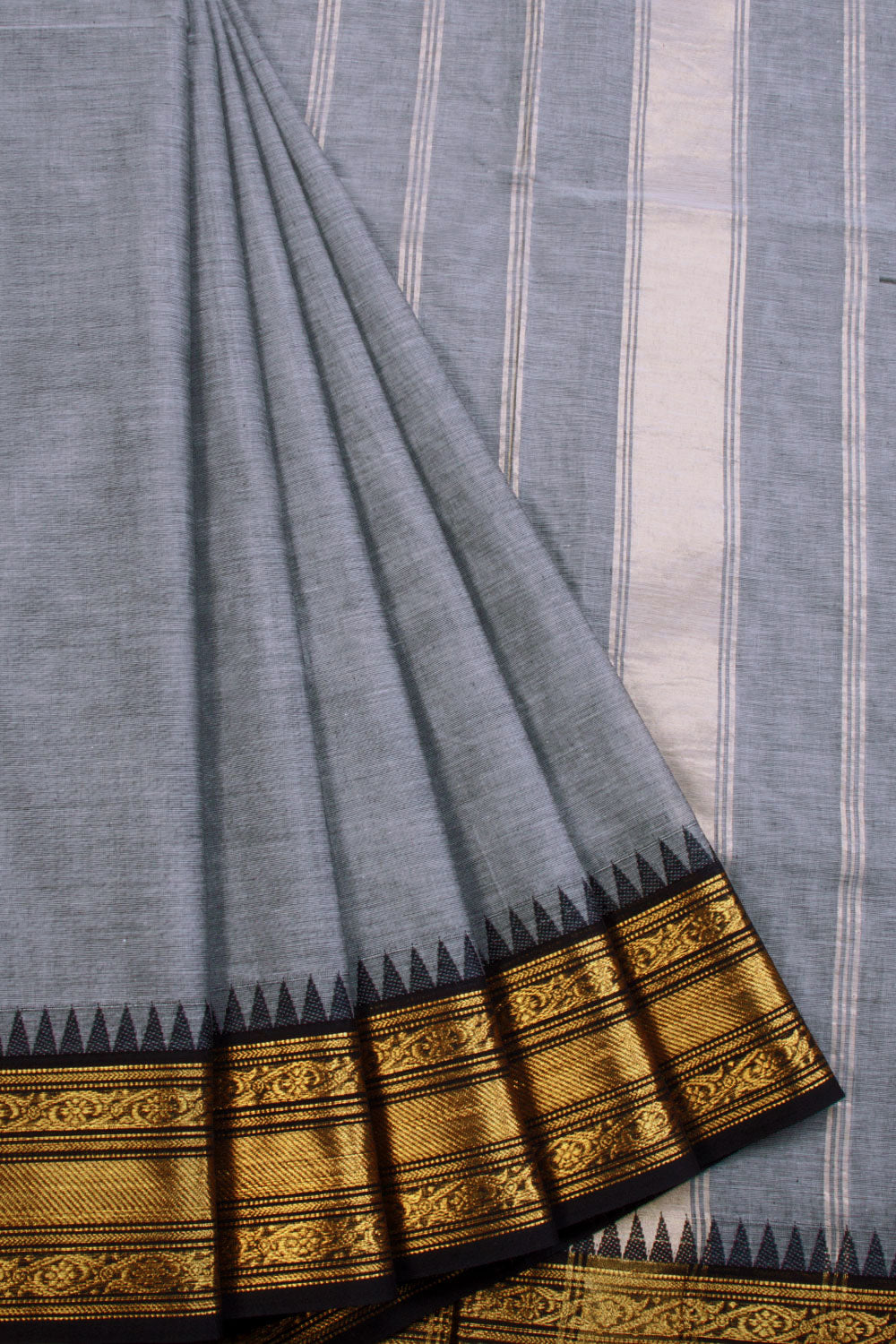 Grey Handwoven Kanchi Cotton Saree 10069285