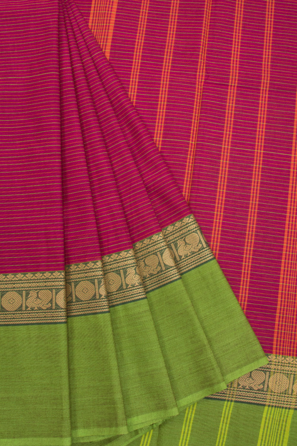 Wine Maroon Handwoven Kanchi Cotton Saree Without Blouse 10070899 - Avishya