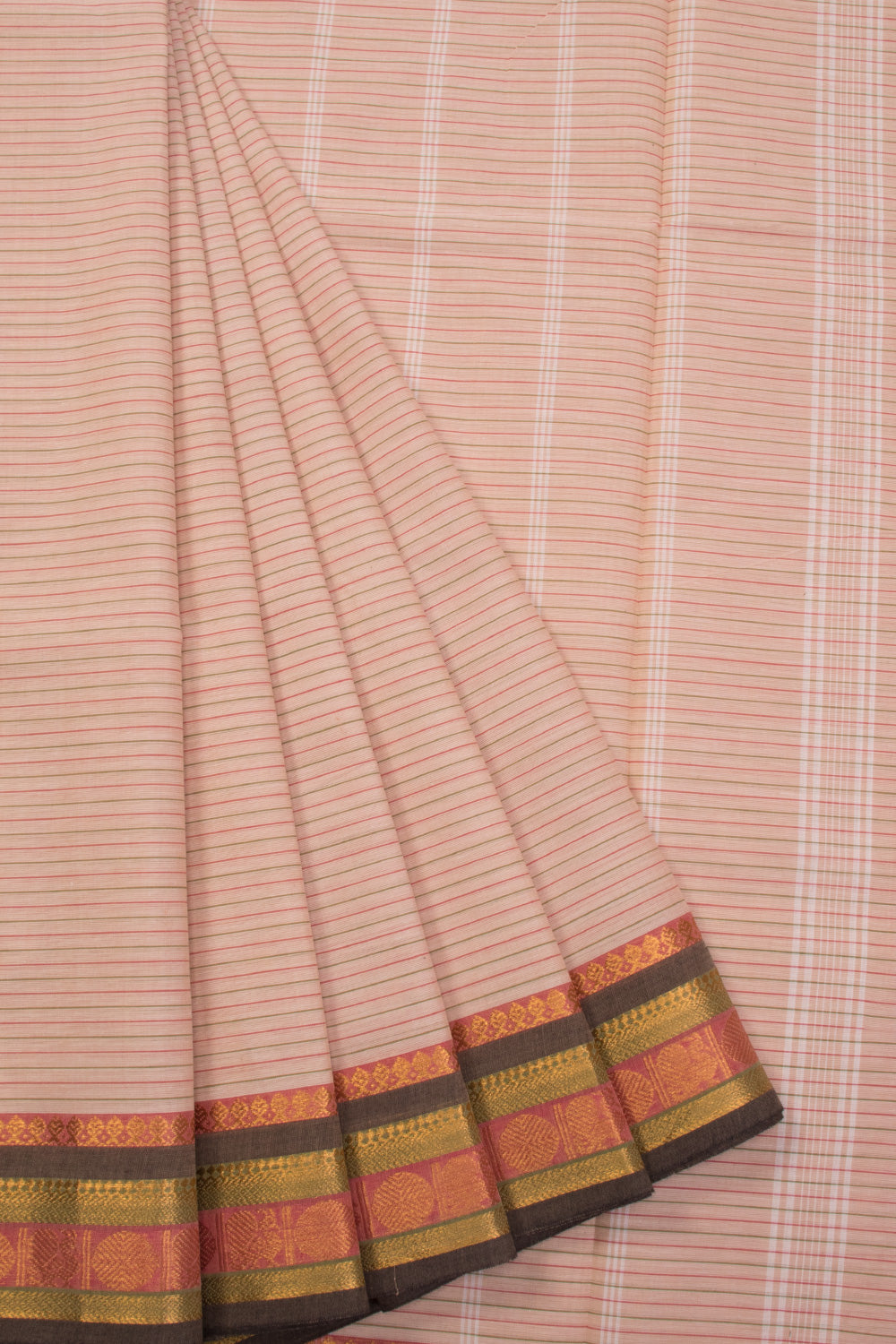 Pastel Pink Handwoven Kanchi Cotton Saree