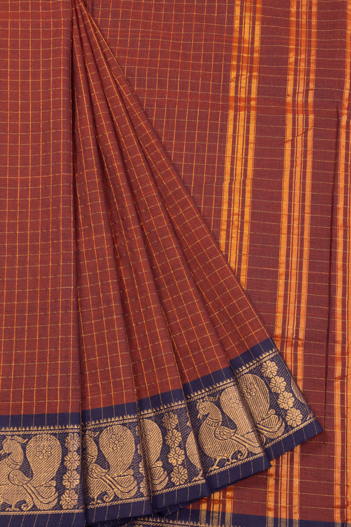 Brown Handloom Kanchi Cotton Saree 