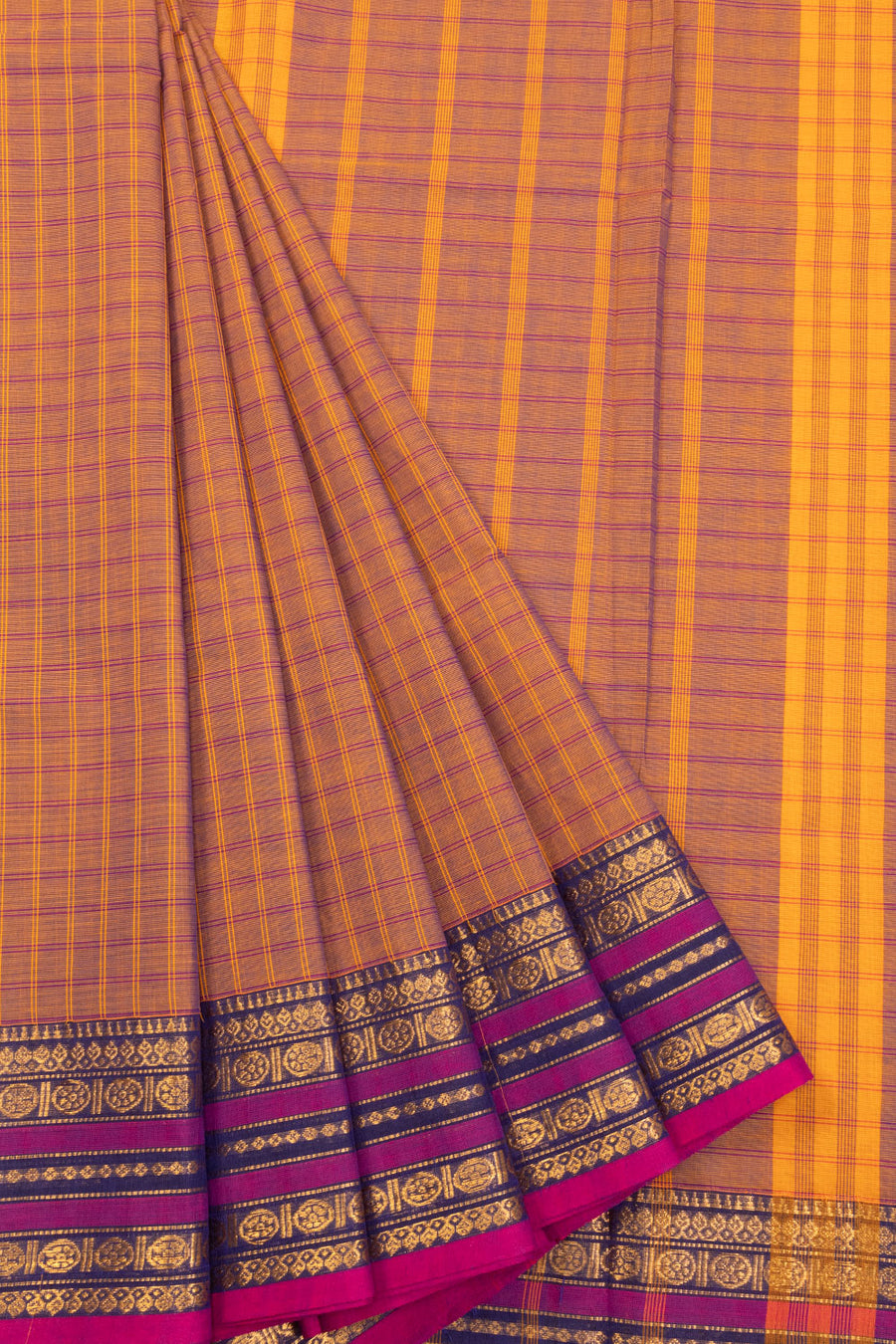 Violet Shot Yellow Handloom Kanchi Cotton Saree