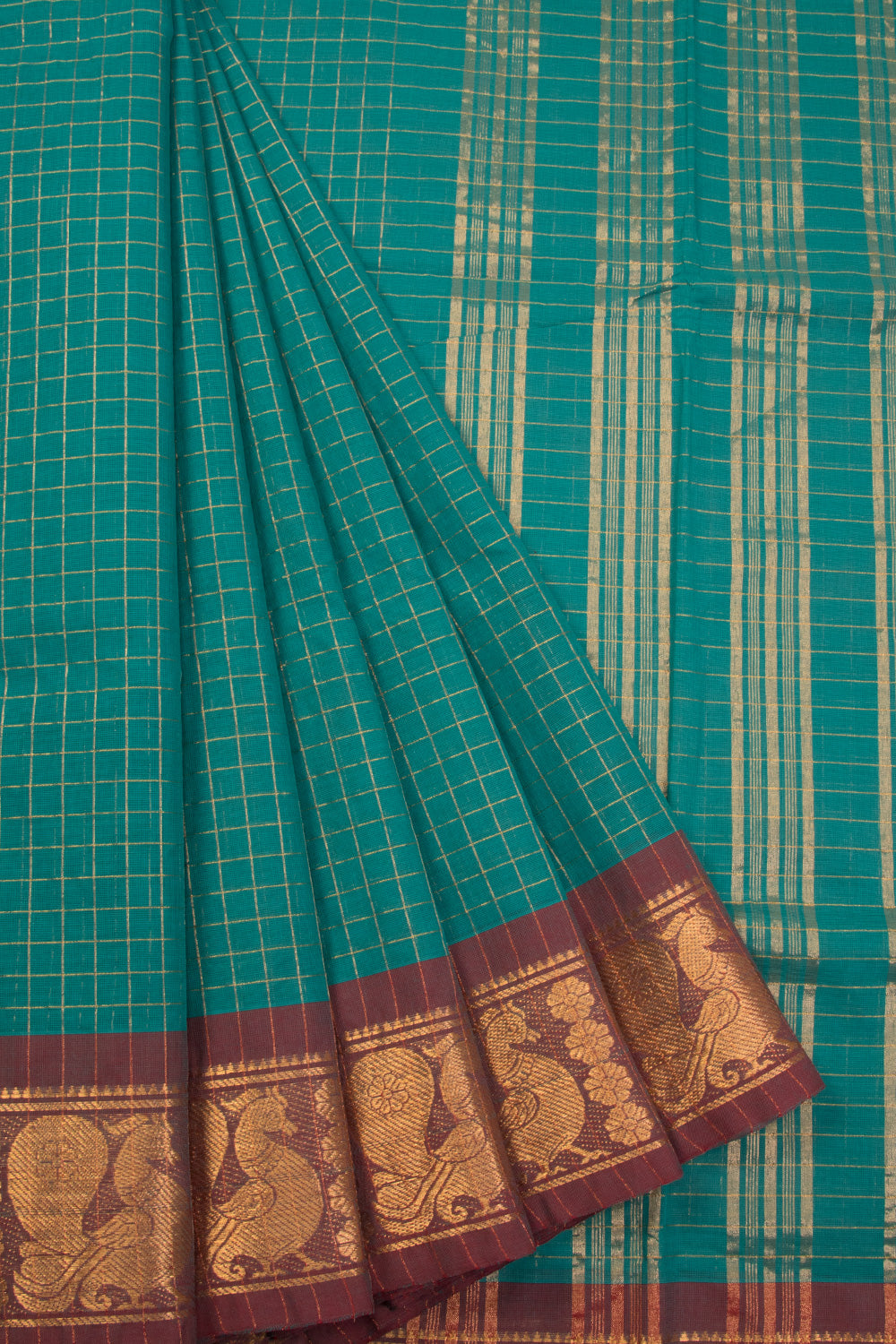 Teal Green Handwoven Kanchi Cotton Saree 