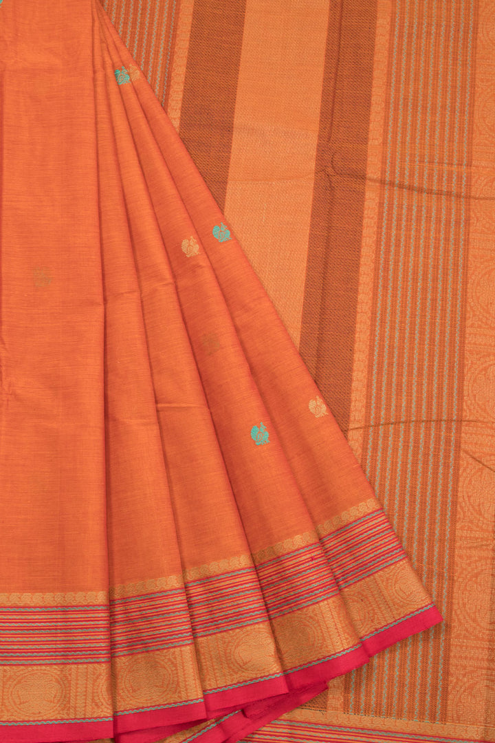 Orange Handloom Kanchi Cotton Saree 