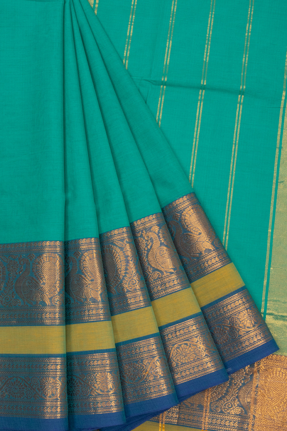 Teal Green Handloom Kanchi Cotton Saree 