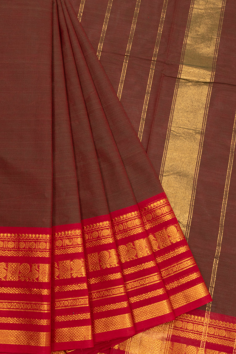 Brown Handloom Kanchi Cotton Saree