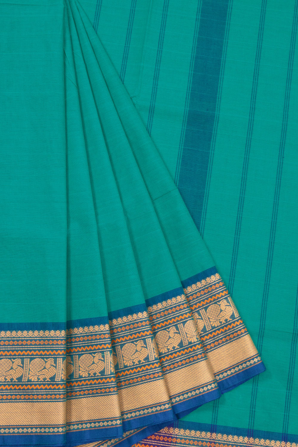 Teal Blue Handloom Kanchi Cotton Saree 10071779