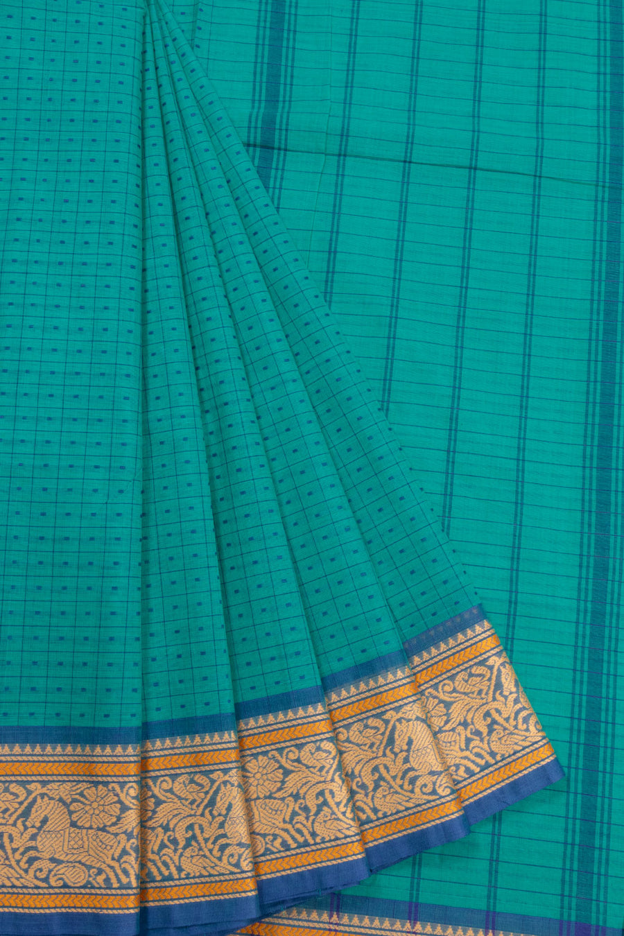 Teal Blue Handloom Kanchi Cotton Saree