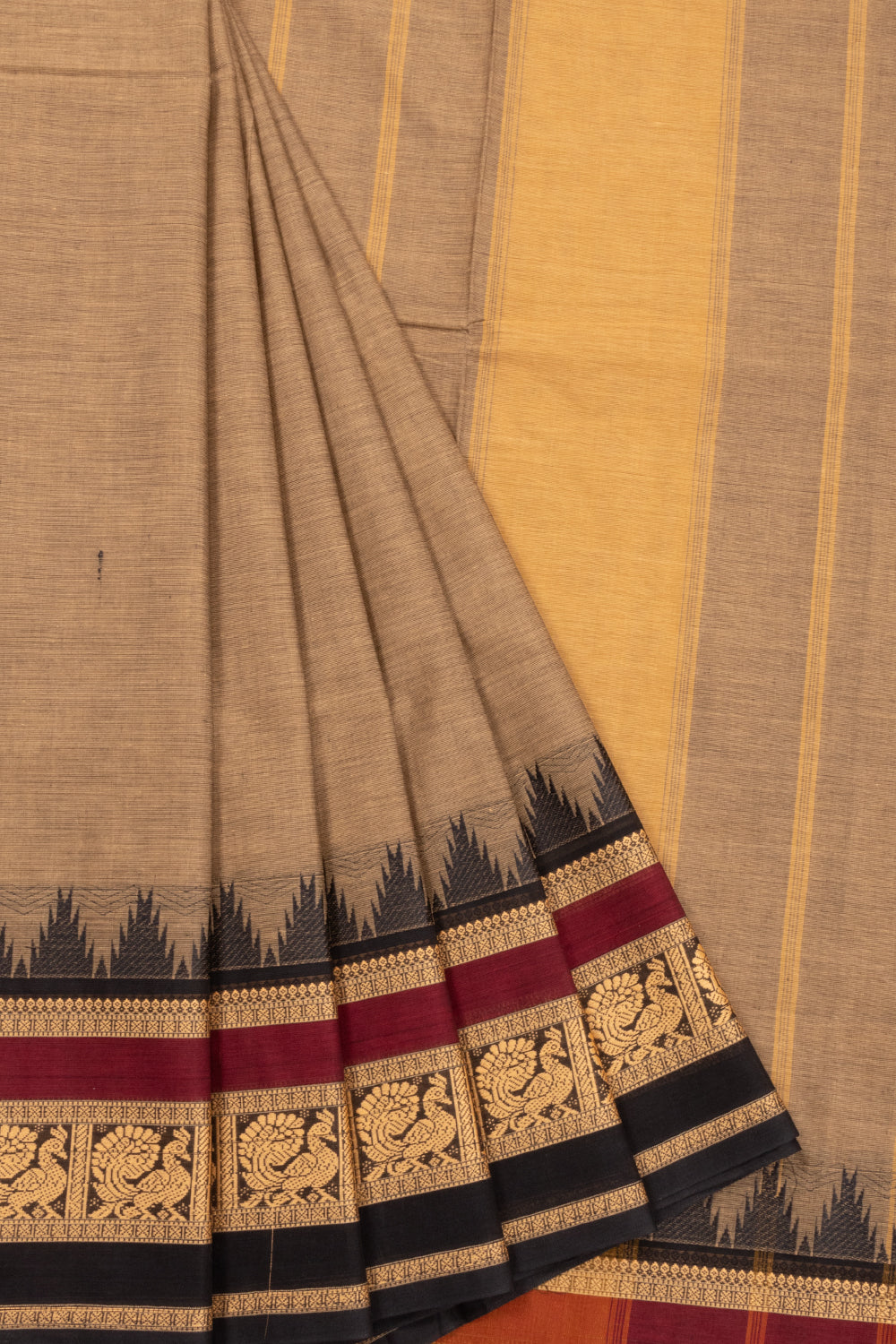 Brown Handloom Kanchi Cotton Saree