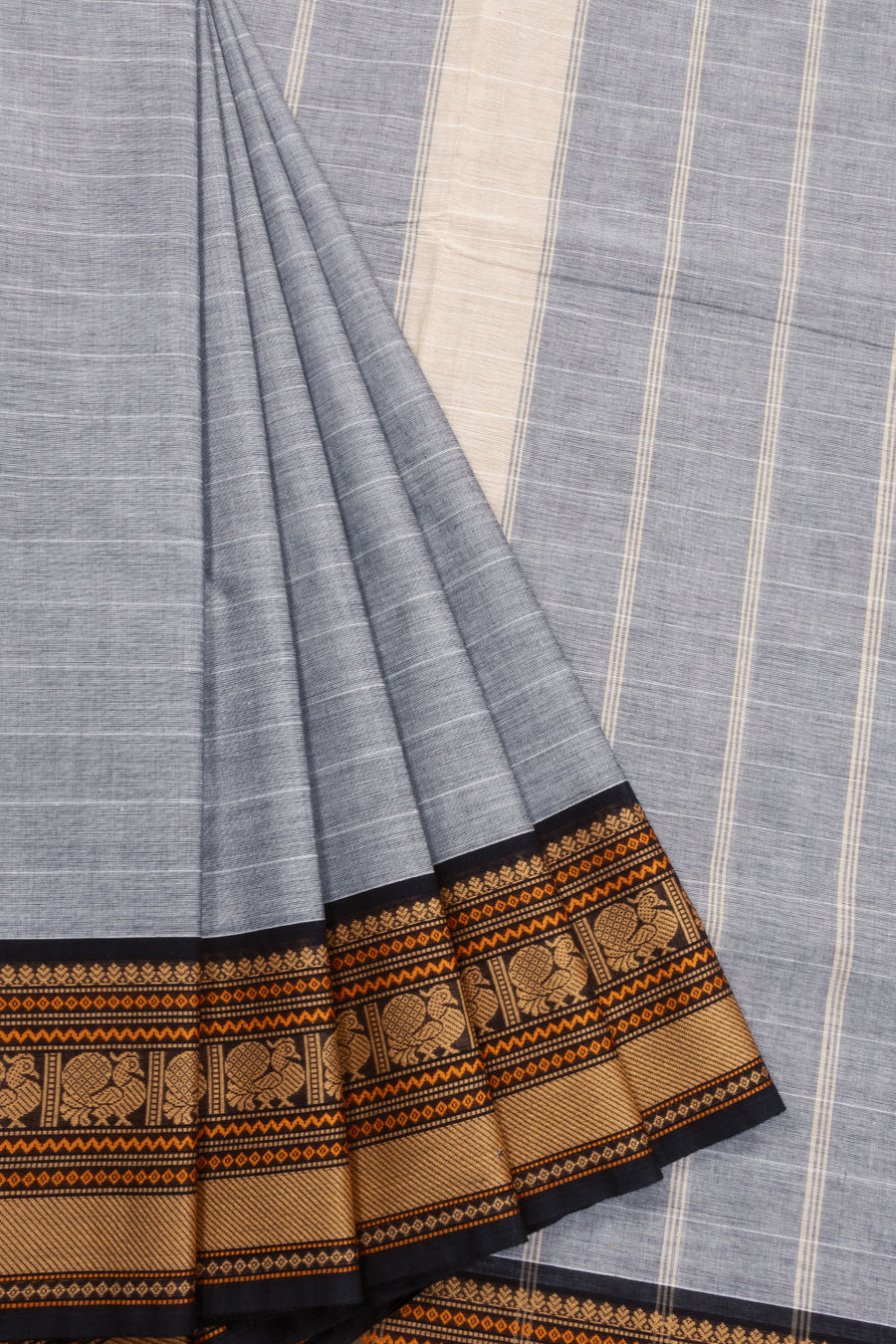 Grey Handloom Kanchi Cotton Saree 