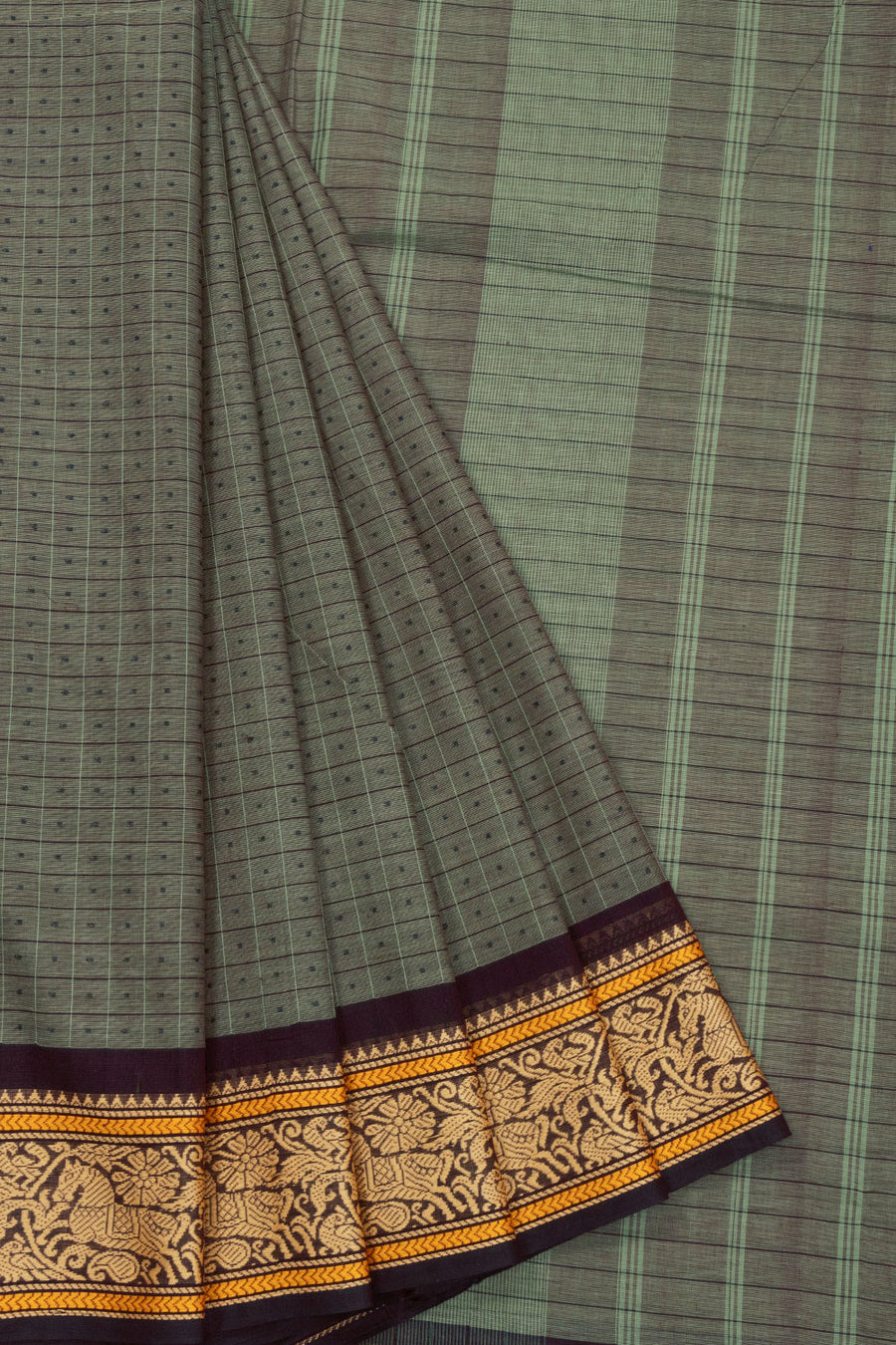 Grey Handloom Kanchi Cotton Saree 