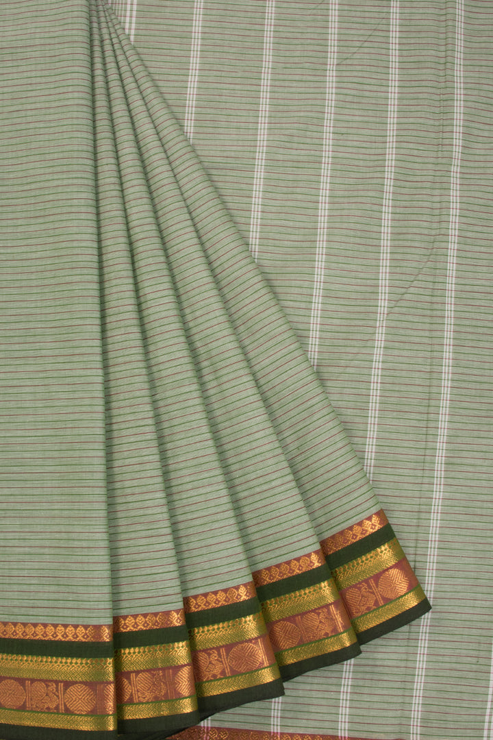 Tea Green Handwoven Kanchi Cotton Saree Without Blouse