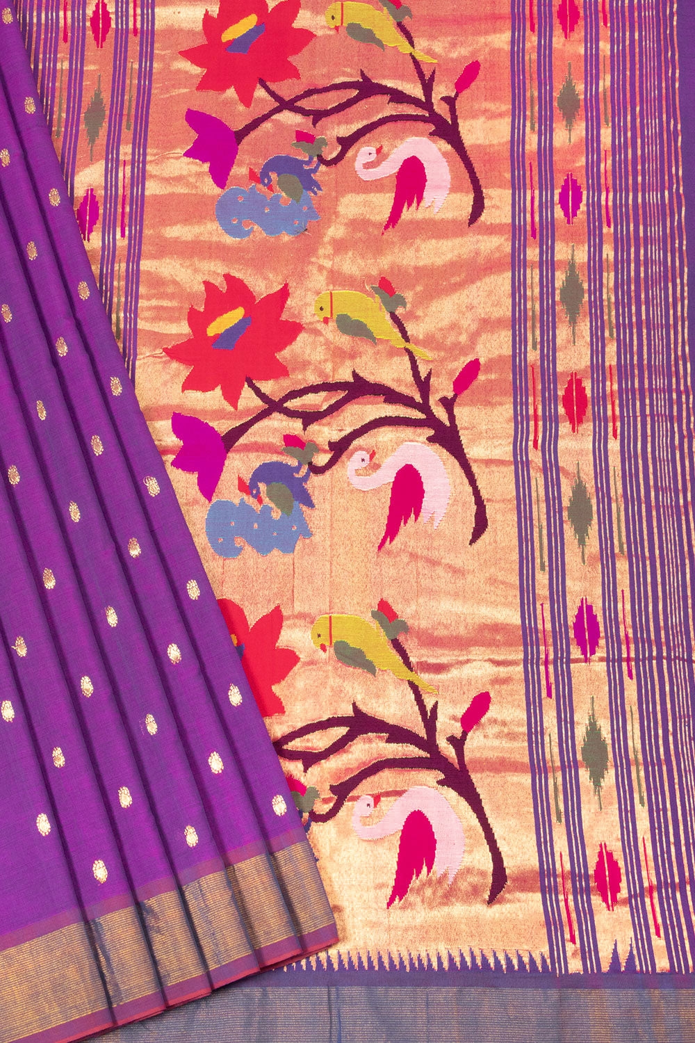 Violet Handloom Paithani Cotton Saree 10064575