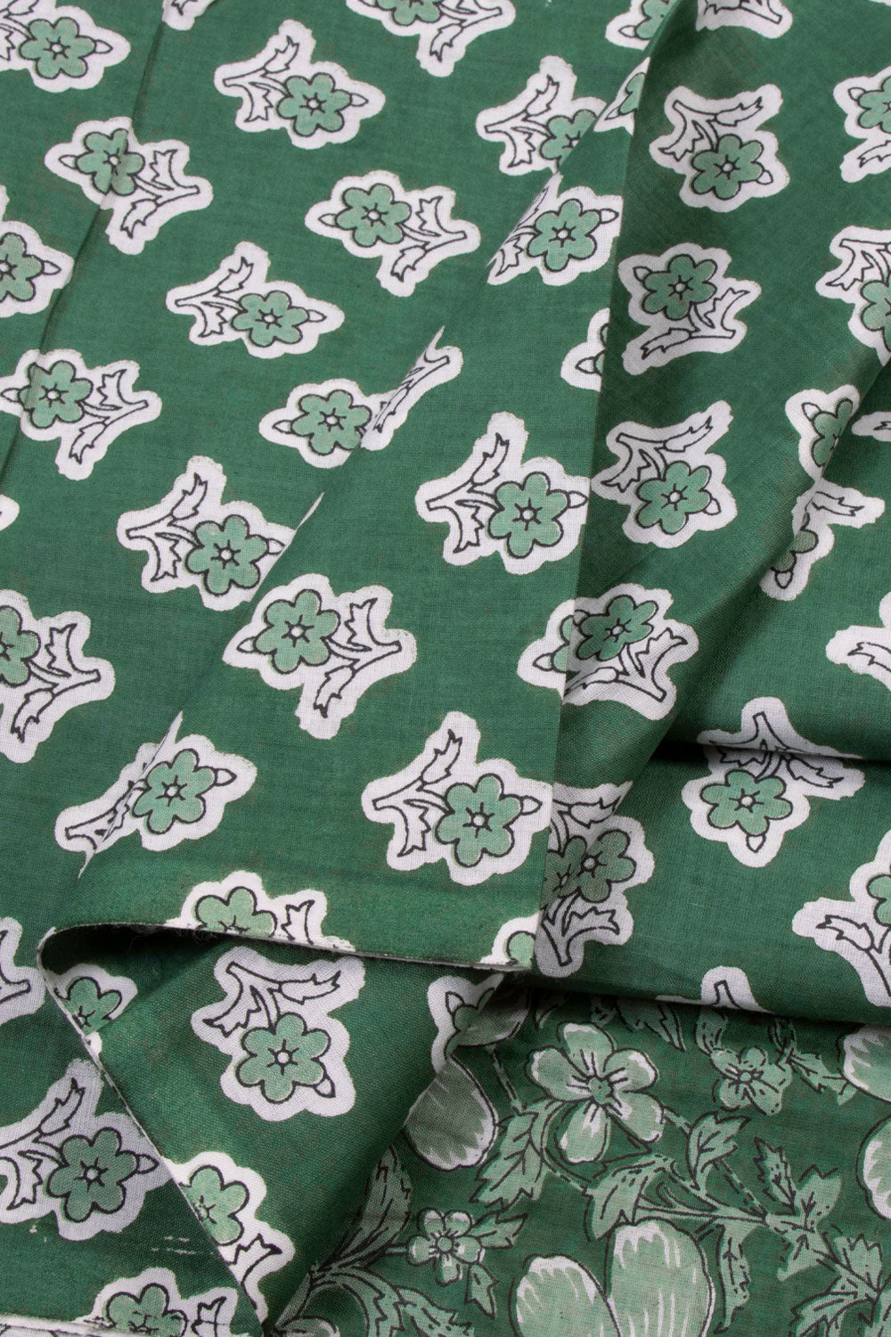 Green Hand Block Printed Cotton Salwar Suit Material 10072105