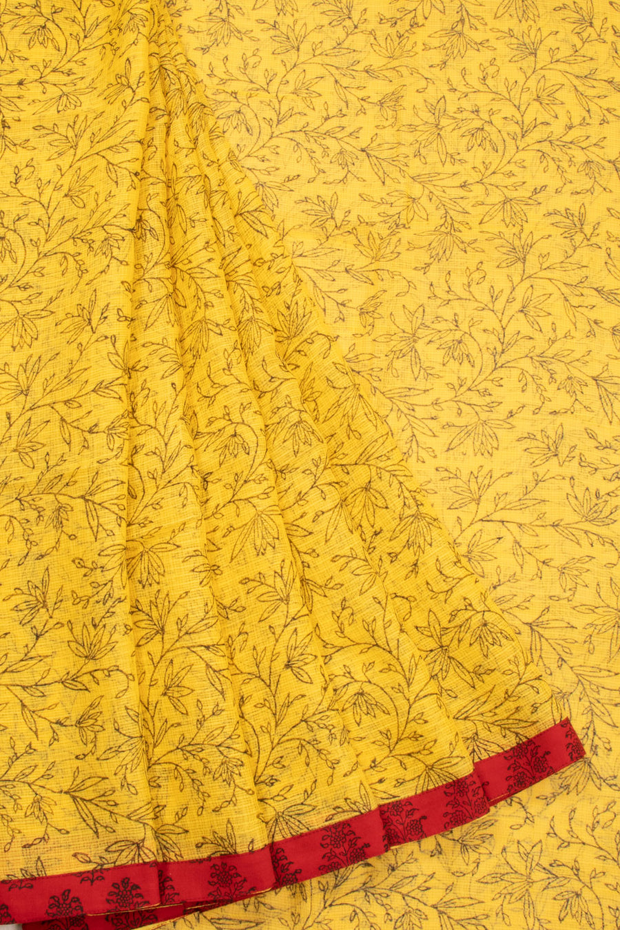 Yellow Hand Block Printed Kota Cotton Saree 