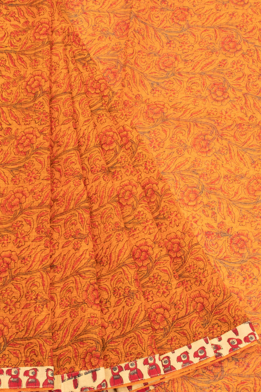 Orange Hand Block Printed Kota Cotton Saree Without Blouse