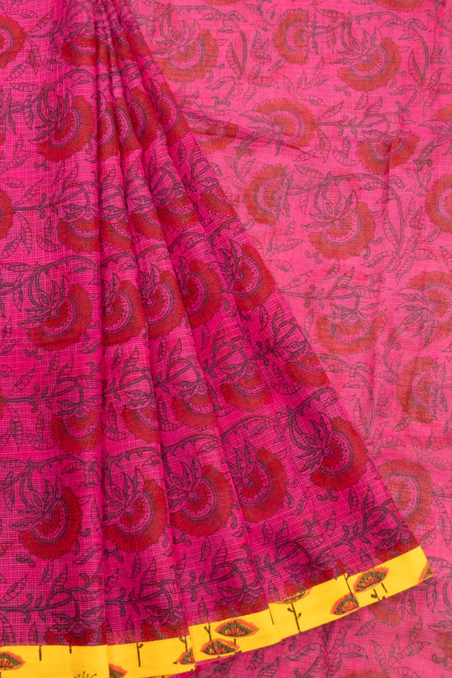 Pink Hand Block Printed Kota Cotton Saree Without Blouse