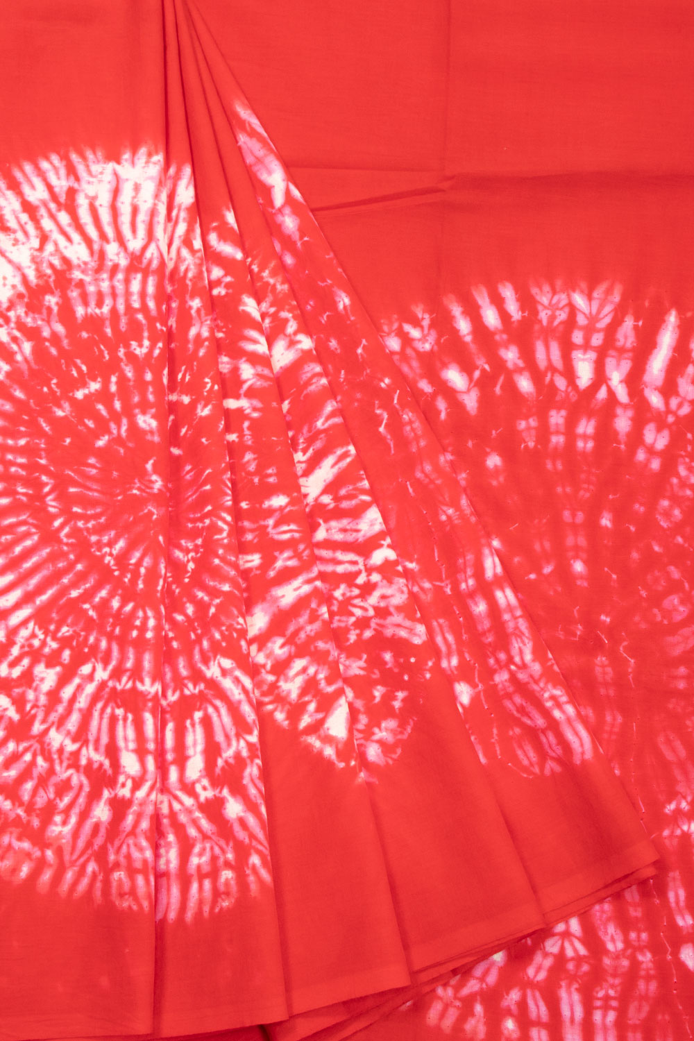 Red Shibori Mulmul Cotton Saree Without Blouse