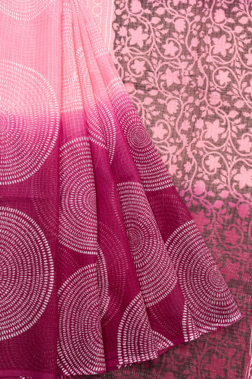 Pink Hand Block Printed Kota Cotton Saree Without Blouse