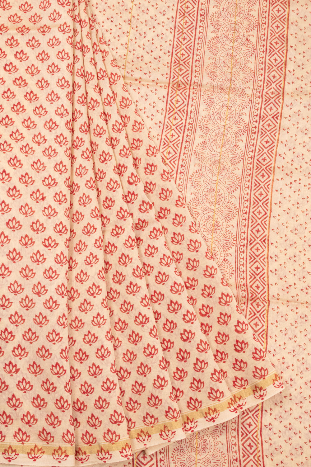 Beige Printed Chanderi Silk Cotton Saree