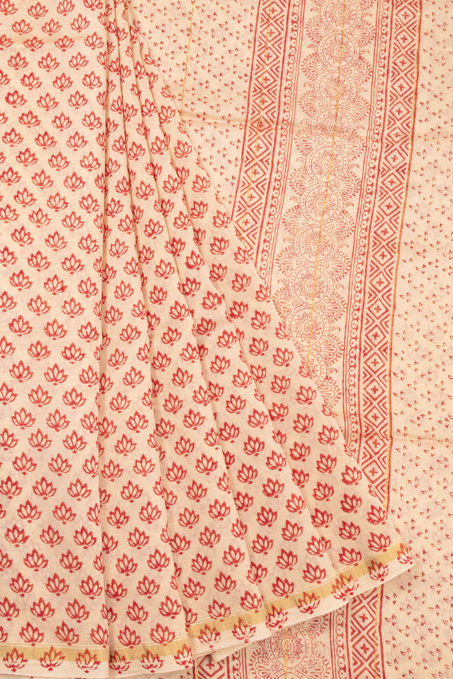 Beige Printed Chanderi Silk Cotton Saree