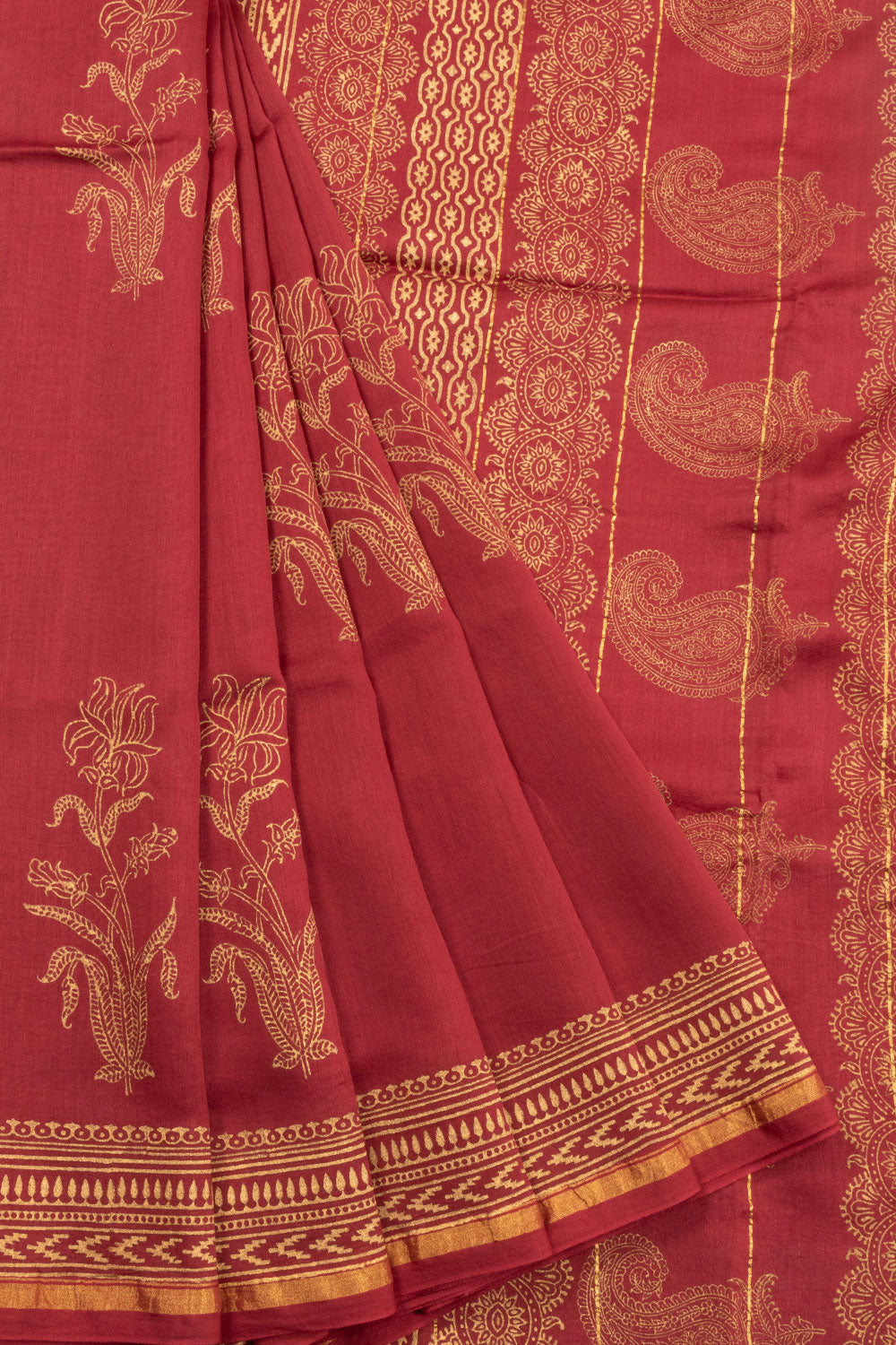 Maroon Printed Chanderi Silk Cotton Saree 