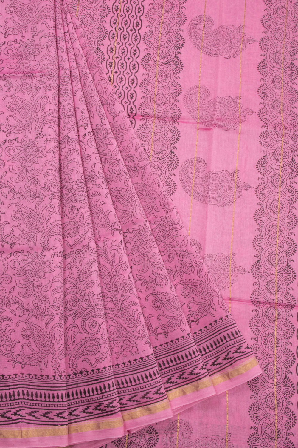 Pink Printed Chanderi Silk Cotton Saree 10072545