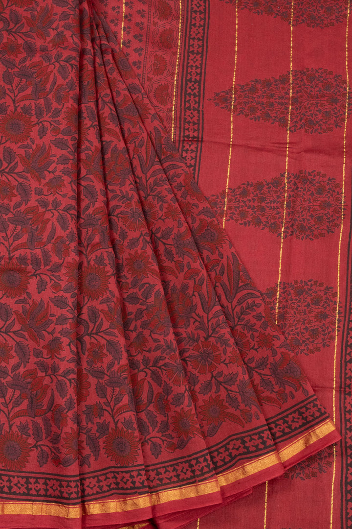 Maroon Printed Chanderi Silk Cotton Saree