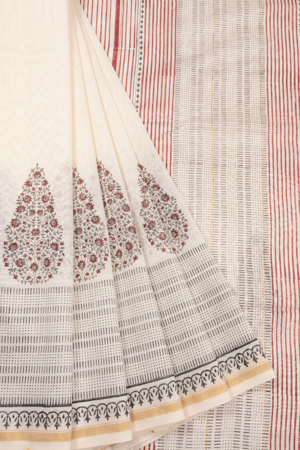 Cream Printed Chanderi Silk Cotton Saree